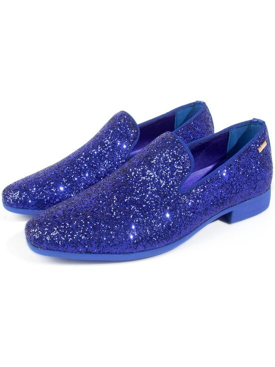 UUBARIS Men\'s Glitter Blue Elegant Tuxedo Loafers Slip on Dress Formal Shoes